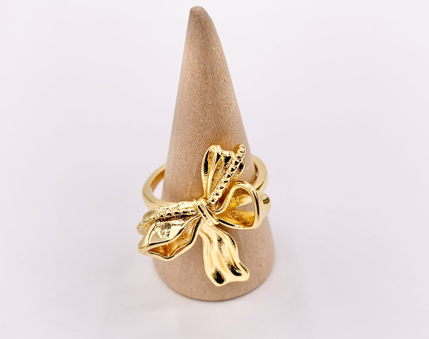 Beautiful 3D Fancy Bow Tie Adjustable Ring in Real Gold 18K Plated Brass 5 PCS