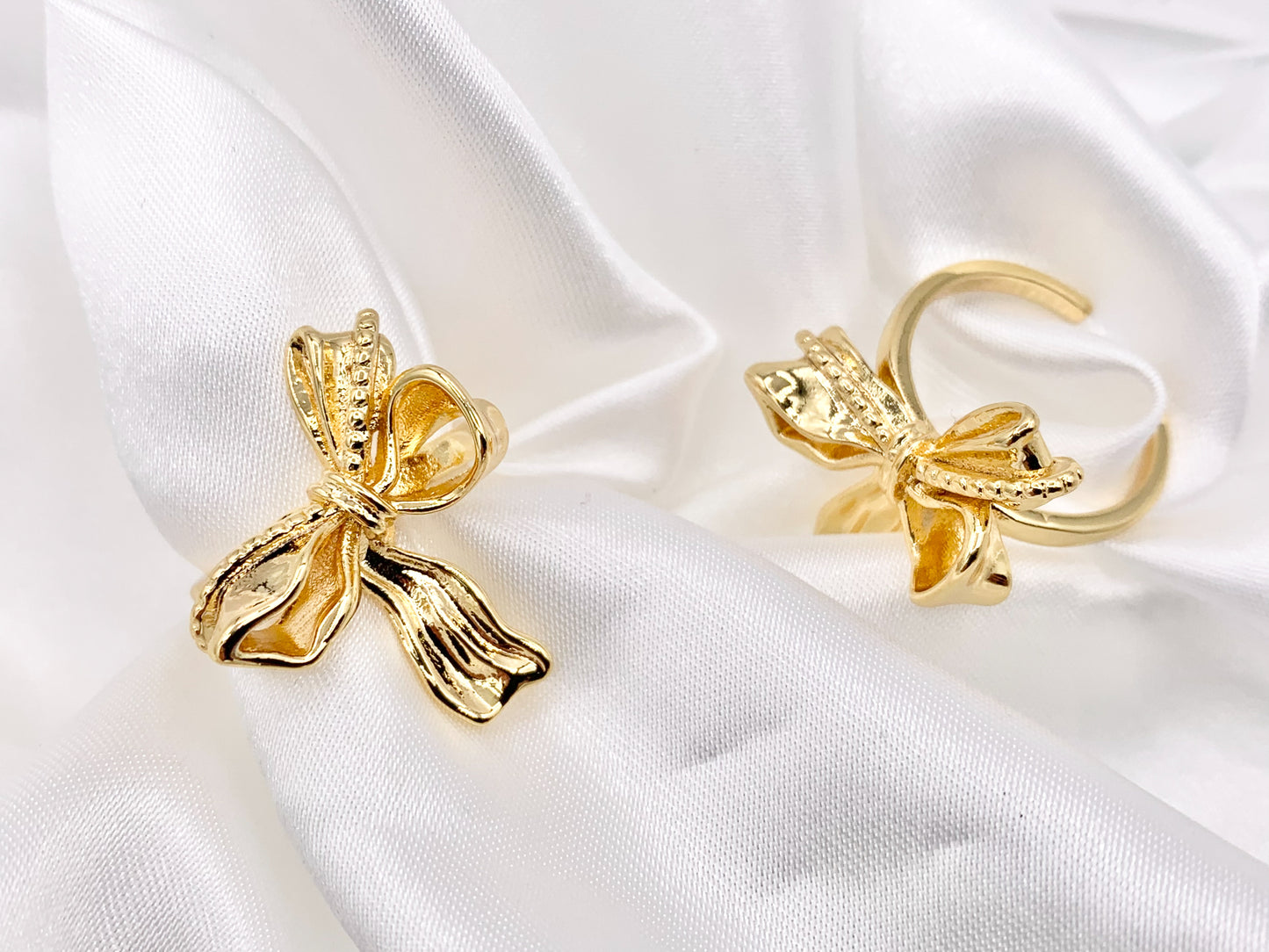 Beautiful 3D Fancy Bow Tie Adjustable Ring in Real Gold 18K Plated Brass 5 PCS