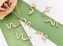 Load image into Gallery viewer, Dainty Cute Snake Charms in Cubic Zirconia 18K Gold Plated Brass For Jewelry Making 10 PCS
