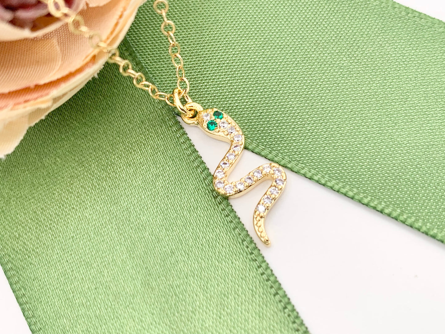 Dainty Cute Snake Charms in Cubic Zirconia 18K Gold Plated Brass For Jewelry Making 10 PCS