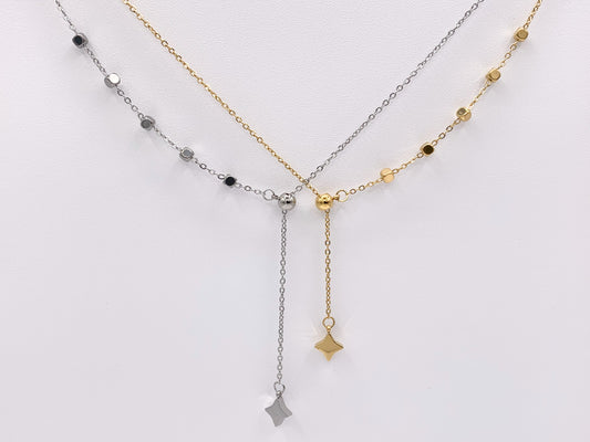 Delicate Slider Dangle Necklace Gold/Silver Plated Stainless Steel Dainty Flexible Minimalist Finished Necklace 16" with Extension Link