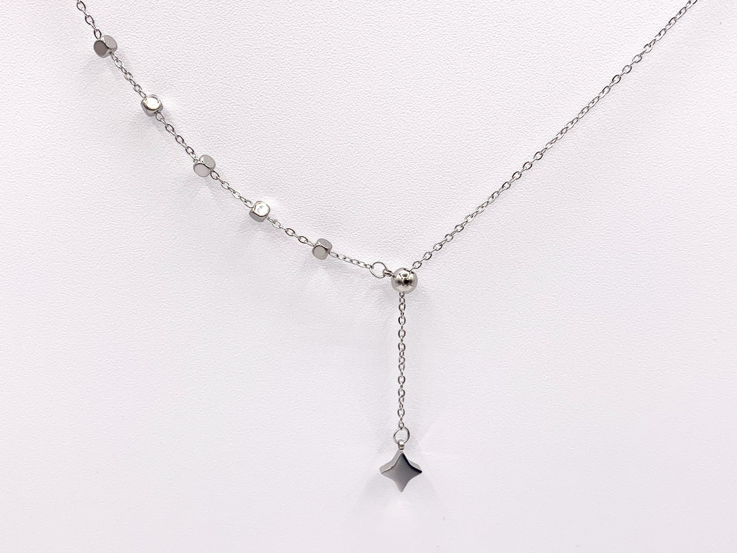 Delicate Slider Dangle Necklace Gold/Silver Plated Stainless Steel Dainty Flexible Minimalist Finished Necklace 16" with Extension Link