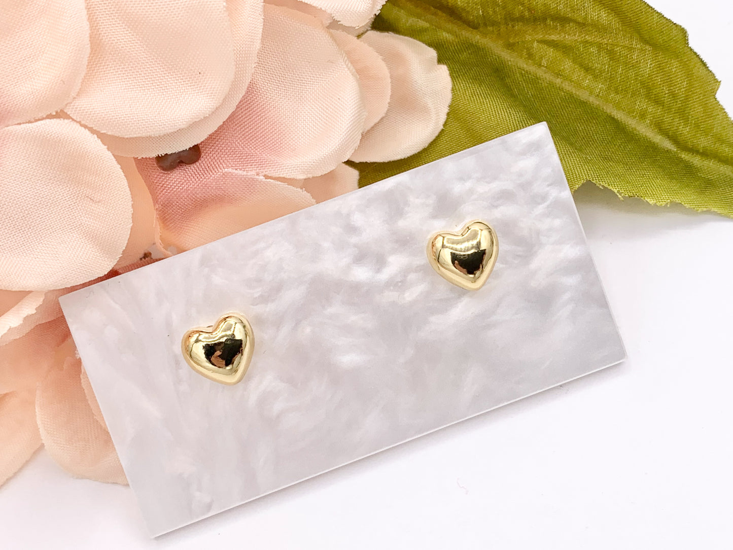 Cute Puffy Heart Earring Stud in Real 18K Gold Plated Over Copper Valentine's Day Gift Idea  5 PAIRS
