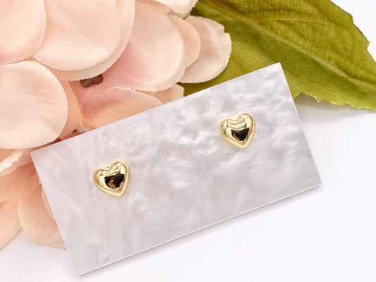 Cute Puffy Heart Earring Stud in Real 18K Gold Plated Over Copper Valentine's Day Gift Idea  5 PAIRS