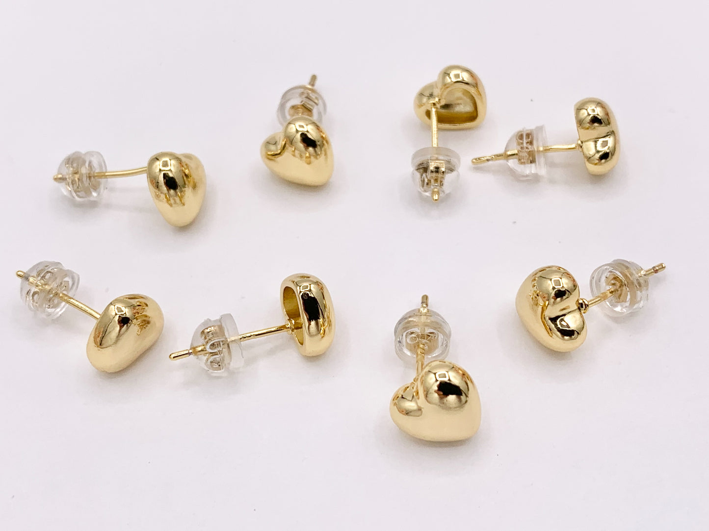 Cute Puffy Heart Earring Stud in Real 18K Gold Plated Over Copper Valentine's Day Gift Idea  5 PAIRS