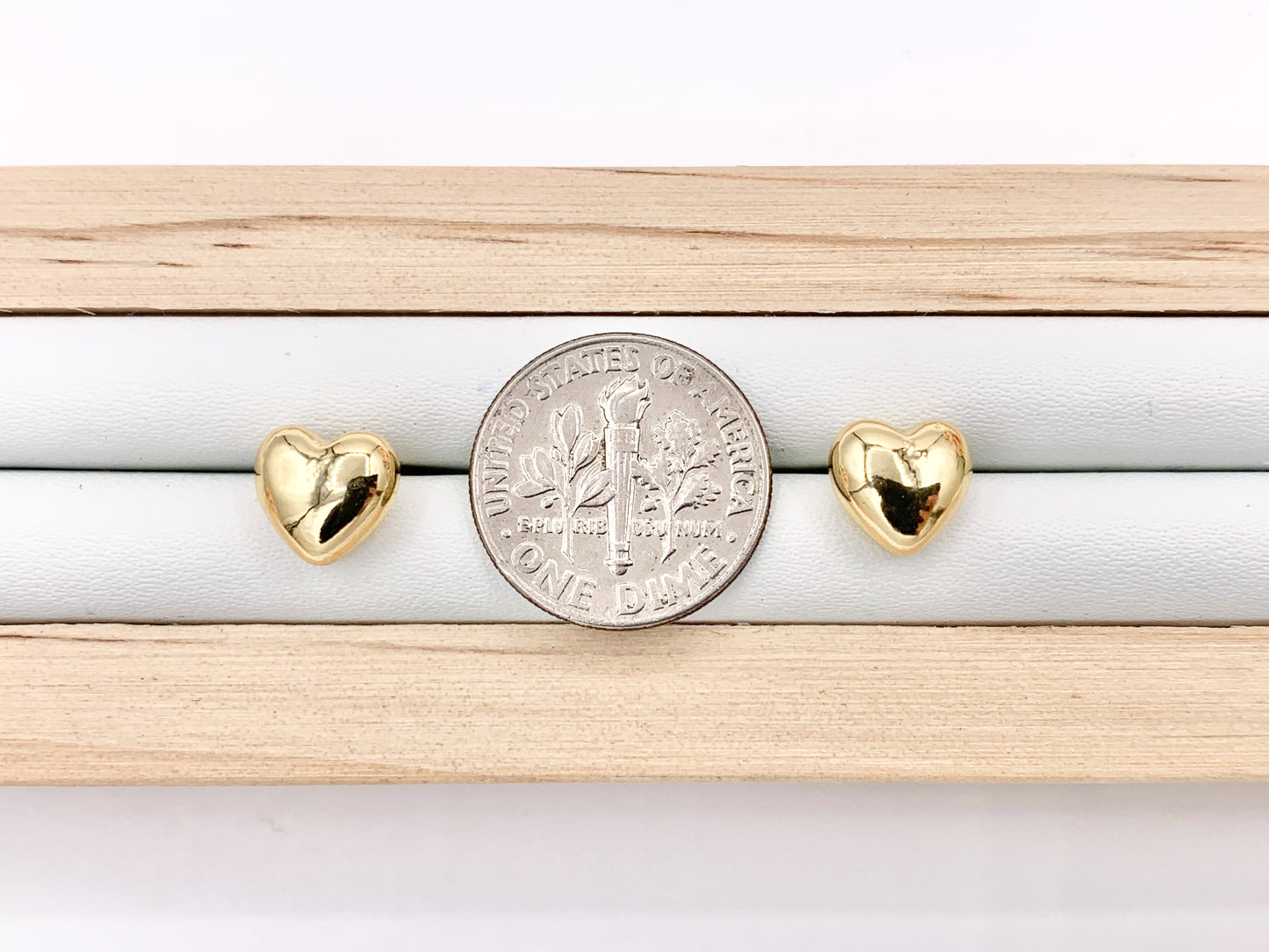 Cute Puffy Heart Earring Stud in Real 18K Gold Plated Over Copper Valentine's Day Gift Idea  5 PAIRS