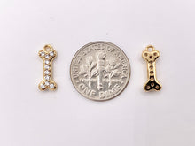Load image into Gallery viewer, Tiny Cute Dog Bone Charms Small Bone Pendants in Real Gold 18K Plated CZ Pave Over Copper 10 PCS
