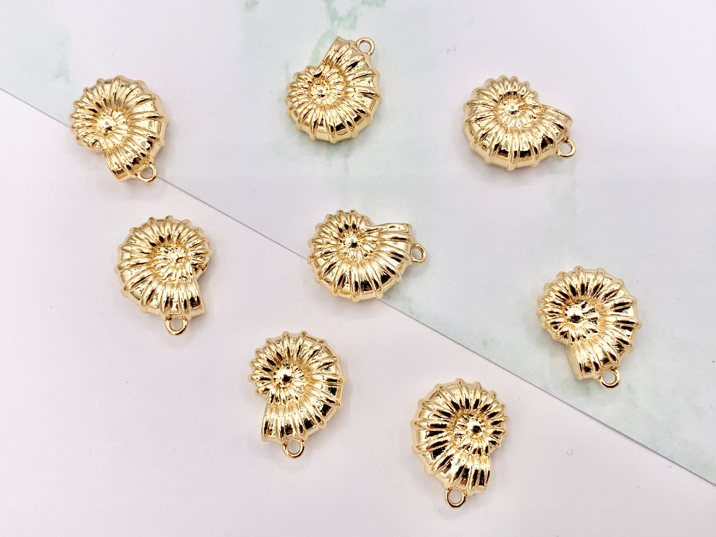 Cute Small Conch Shell Charms Pendants in 18K Gold Plated Copper Base 8 PCS