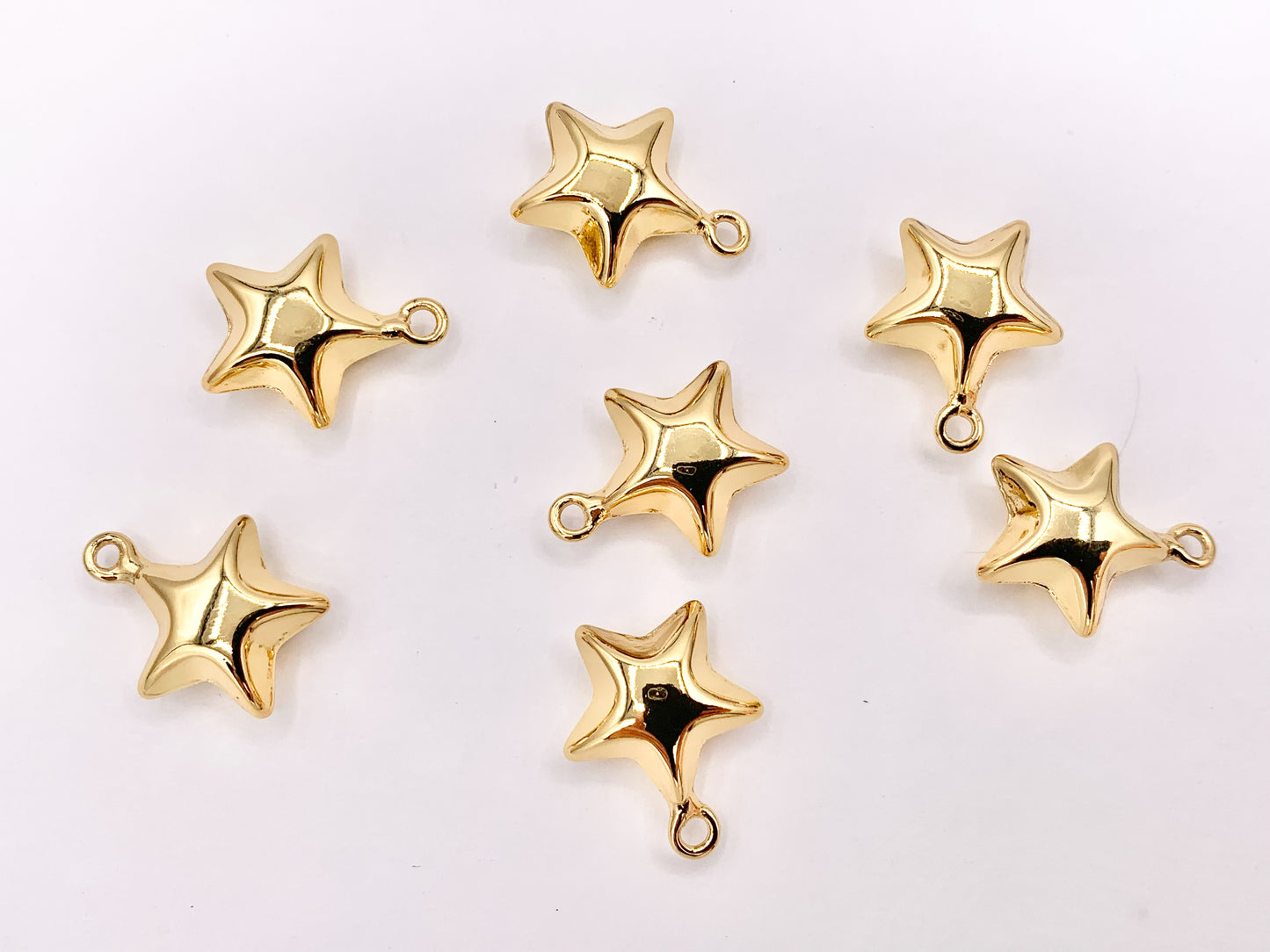 Cute Puffy Star Charm in Real 18K Gold Plated Over Brass 10 PCS
