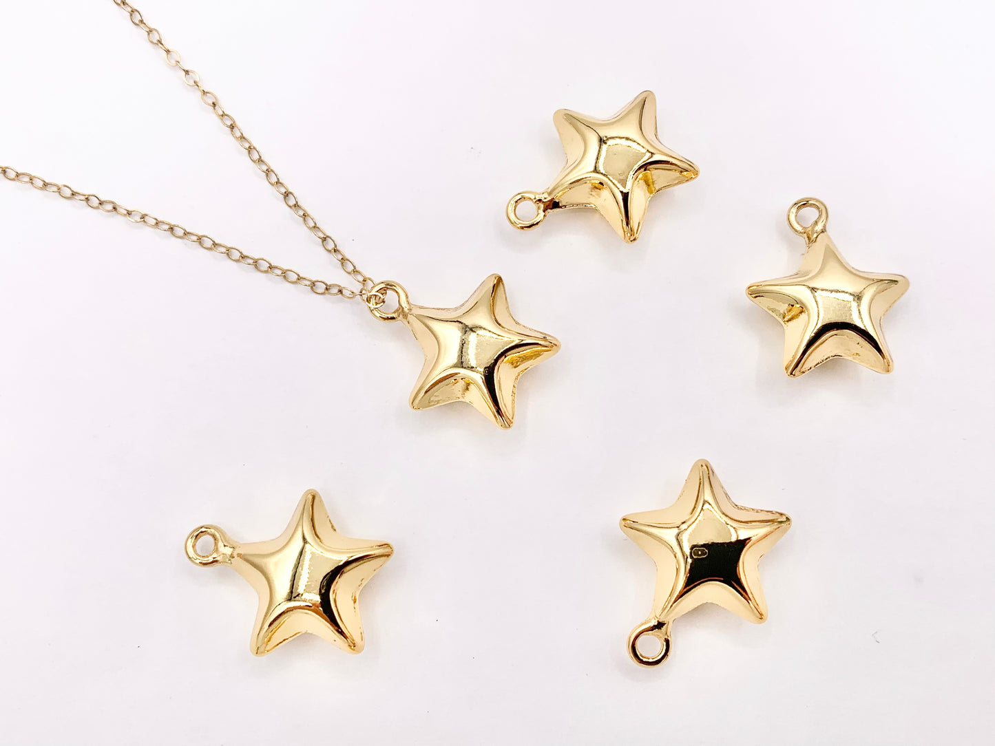 Cute Puffy Star Charm in Real 18K Gold Plated Over Brass 10 PCS