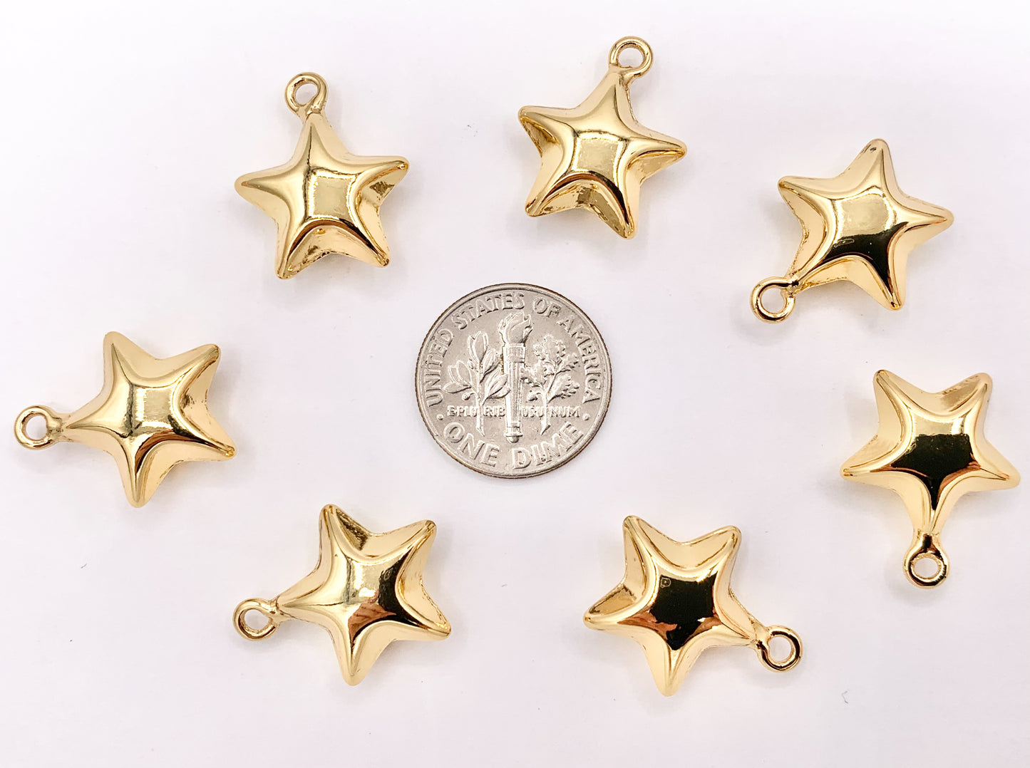 Cute Puffy Star Charm in Real 18K Gold Plated Over Brass 10 PCS