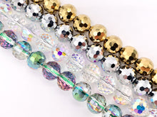 Load image into Gallery viewer, 10mm High Quality Crystal Round Faceted 96 Cut Extra Shiny Crystal Beads 1 Strand 10&quot; Available in Gold, Silver, Clear AB And Green/Purple
