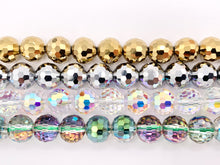 Load image into Gallery viewer, 10mm High Quality Crystal Round Faceted 96 Cut Extra Shiny Crystal Beads 1 Strand 10&quot; Available in Gold, Silver, Clear AB And Green/Purple
