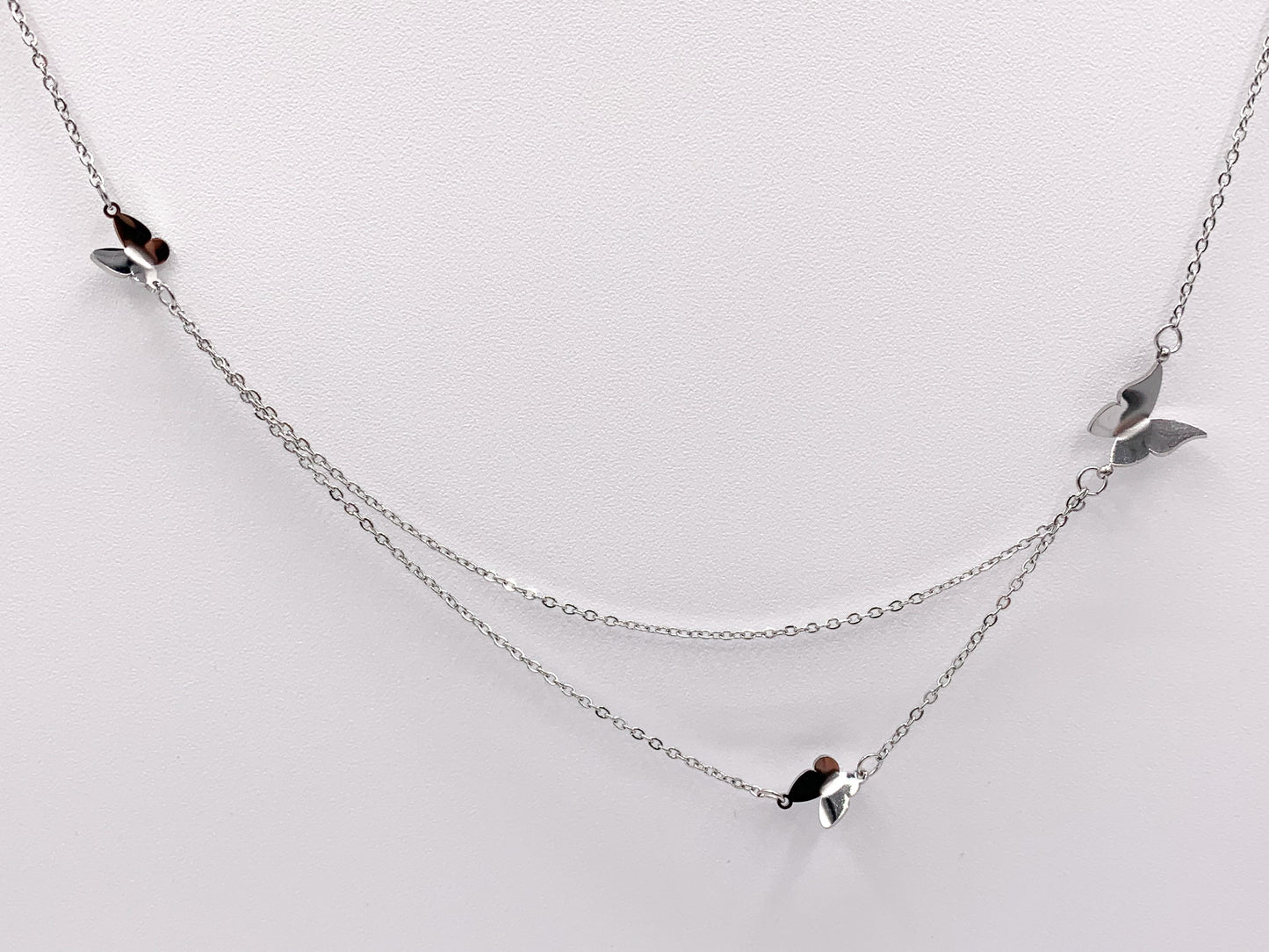 Delicate 2 Layers Butterfly Necklace Gold/Silver Plated Stainless Steel Dainty Flexible Minimalist Finished Necklace 16" with Extension Link