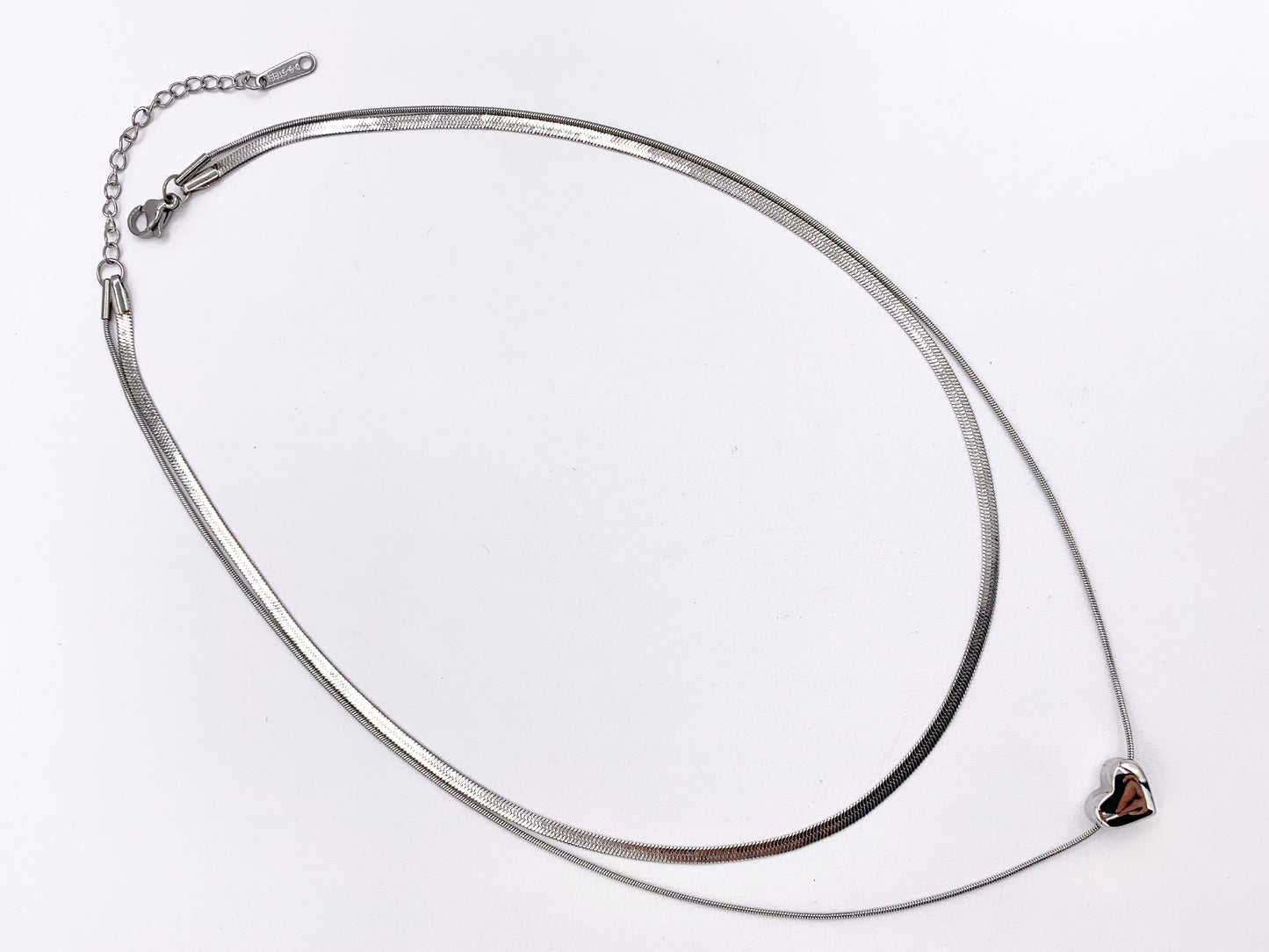 Delicate 2 Layers Heart Necklace Gold/Silver Plated Stainless Steel Dainty Flexible Minimalist Finished Necklace 16" with Extension Link