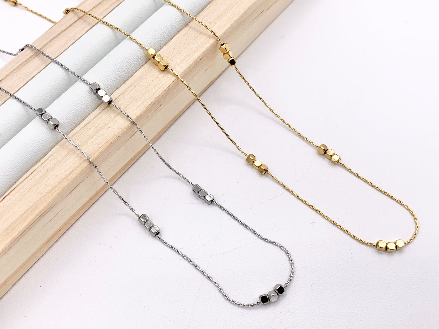 Delicate Nugget Necklace Gold/Silver Plated Stainless Steel Dainty Flexible Minimalist Finished Necklace 16" with Extension Link