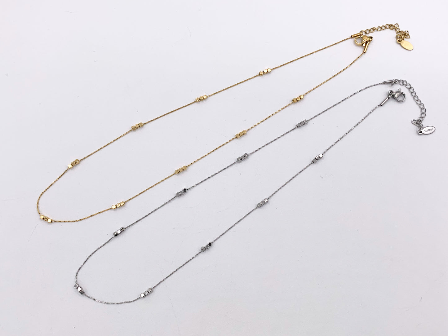 Delicate Nugget Necklace Gold/Silver Plated Stainless Steel Dainty Flexible Minimalist Finished Necklace 16" with Extension Link