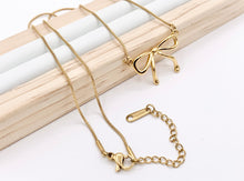 Load image into Gallery viewer, Delicate Bowtie Necklace Gold Plated Stainless Steel Dainty Flexible Minimalist Finished Necklace 16&quot; with Extension Link
