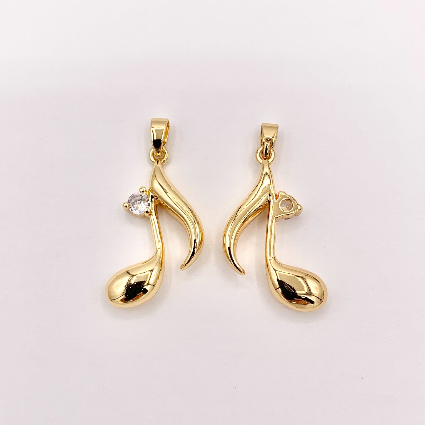 Gold Music Note CZ Pave Charms in Real Gold 18K Plated Copper 8 PCS