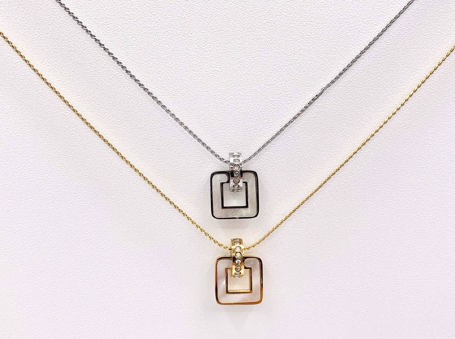 Delicate MOP Square Pendant Necklace Gold/Silver Plated Stainless Steel Dainty Flexible Minimalist Finished Necklace 16" with Extension Link