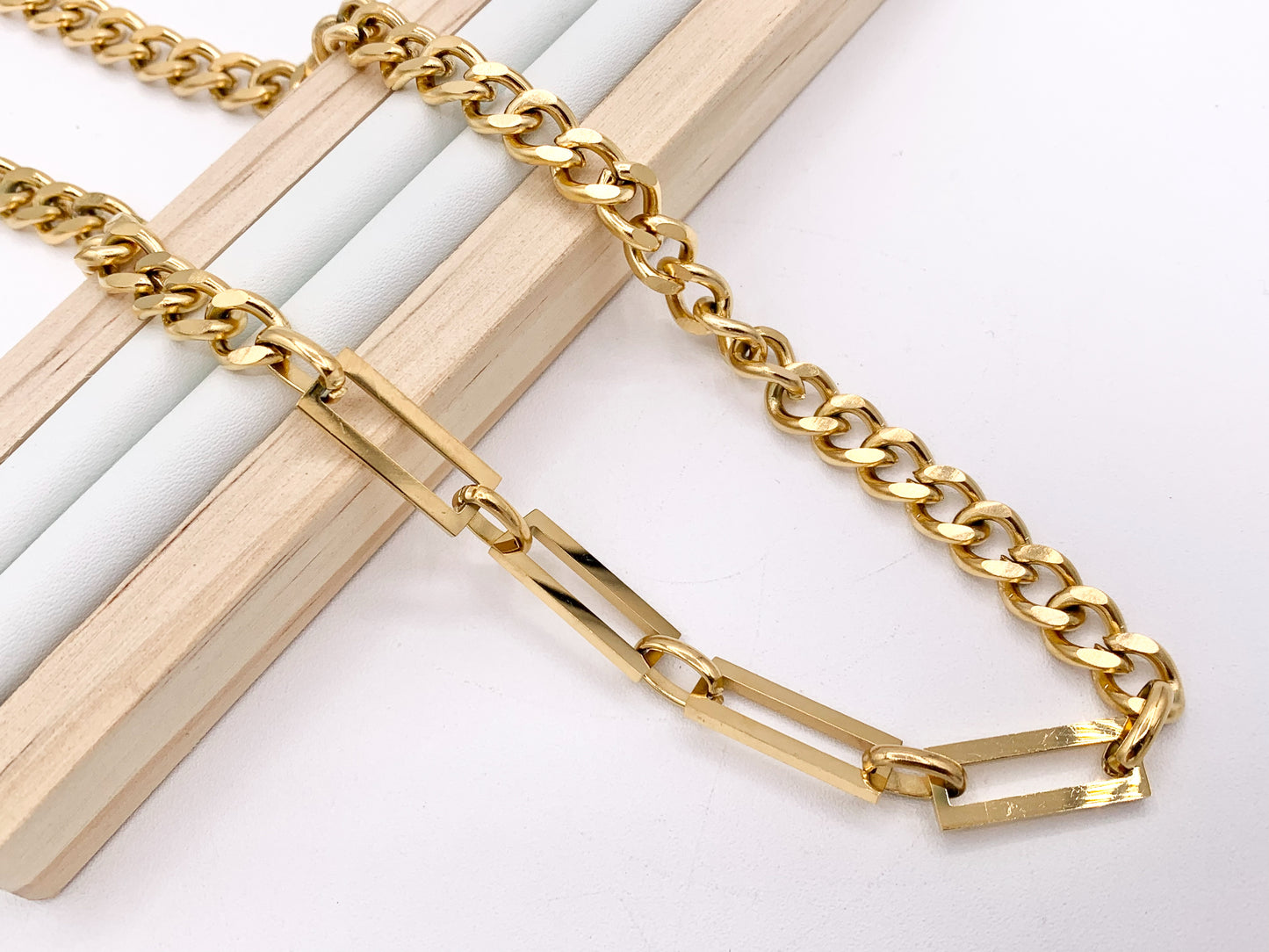 Chunky Curb Necklace Gold/Silver Plated Stainless Steel Finished Necklace 16" with Extension Link