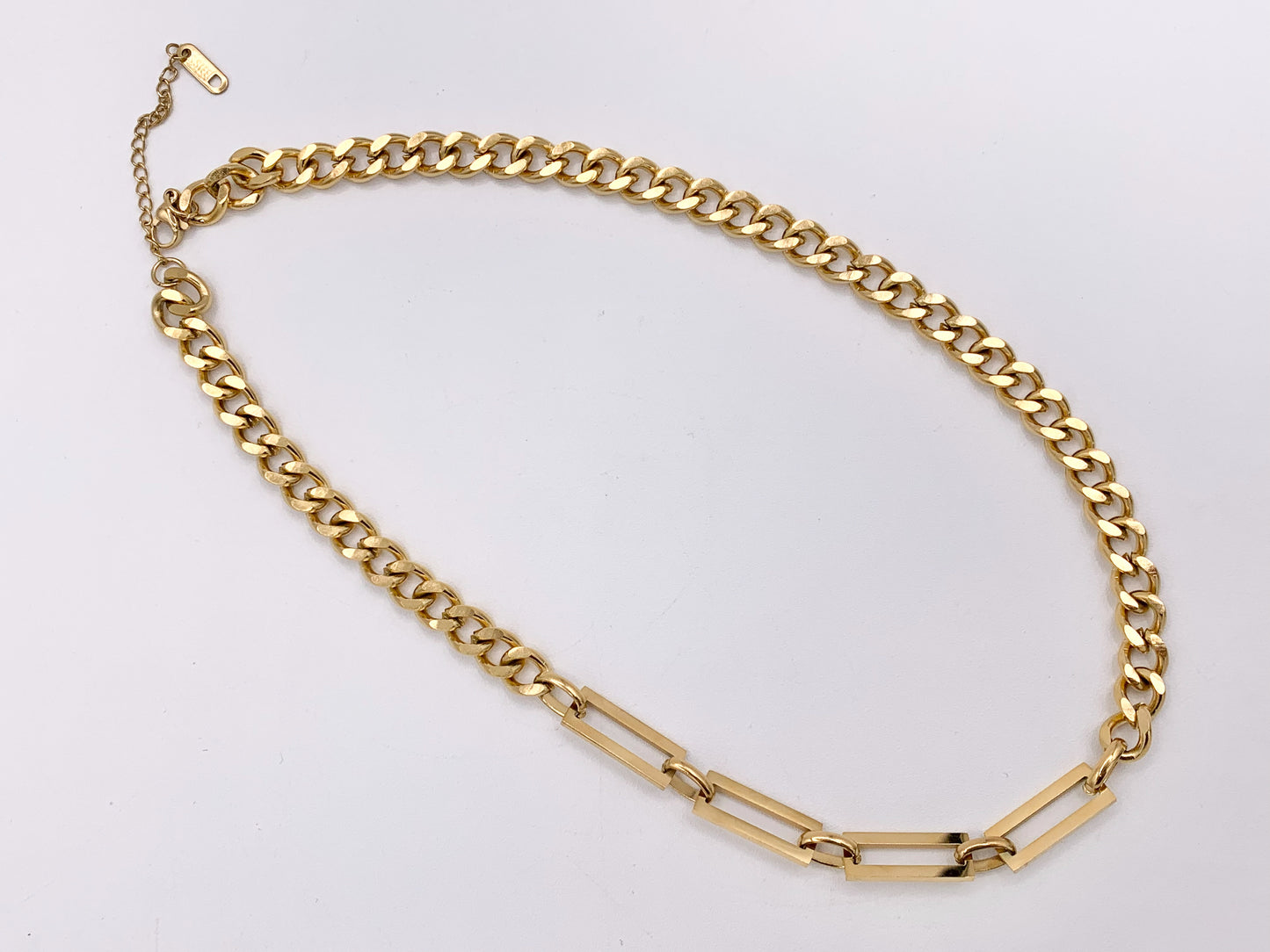 Chunky Curb Necklace Gold/Silver Plated Stainless Steel Finished Necklace 16" with Extension Link