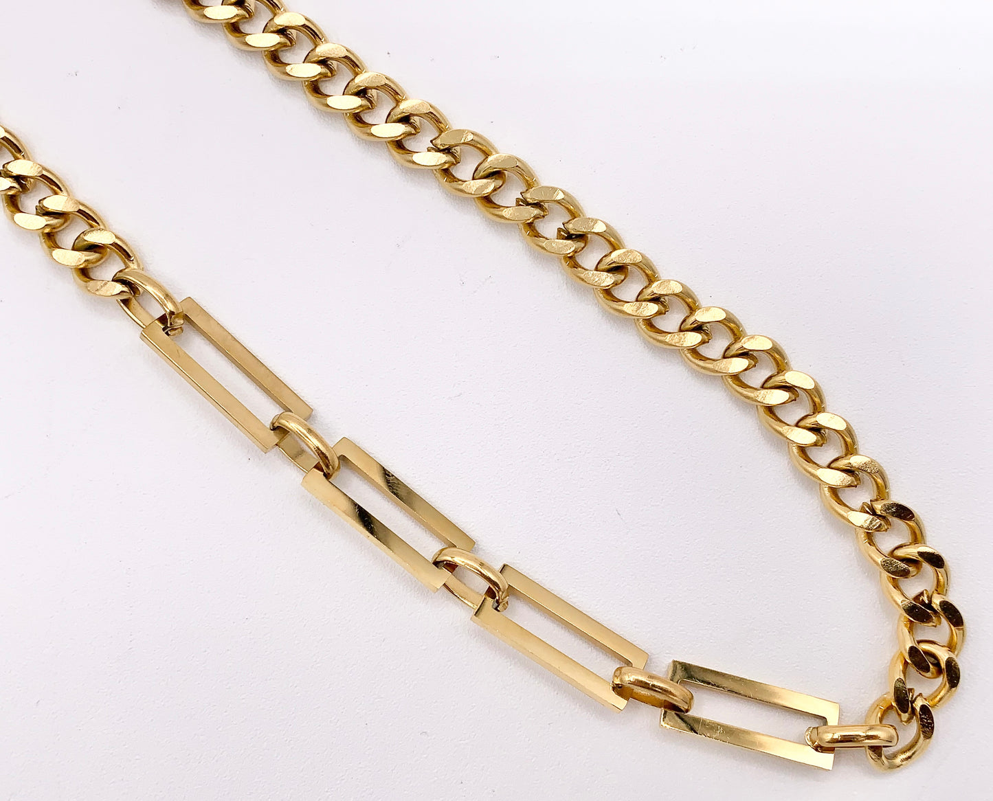 Chunky Curb Necklace Gold/Silver Plated Stainless Steel Finished Necklace 16" with Extension Link