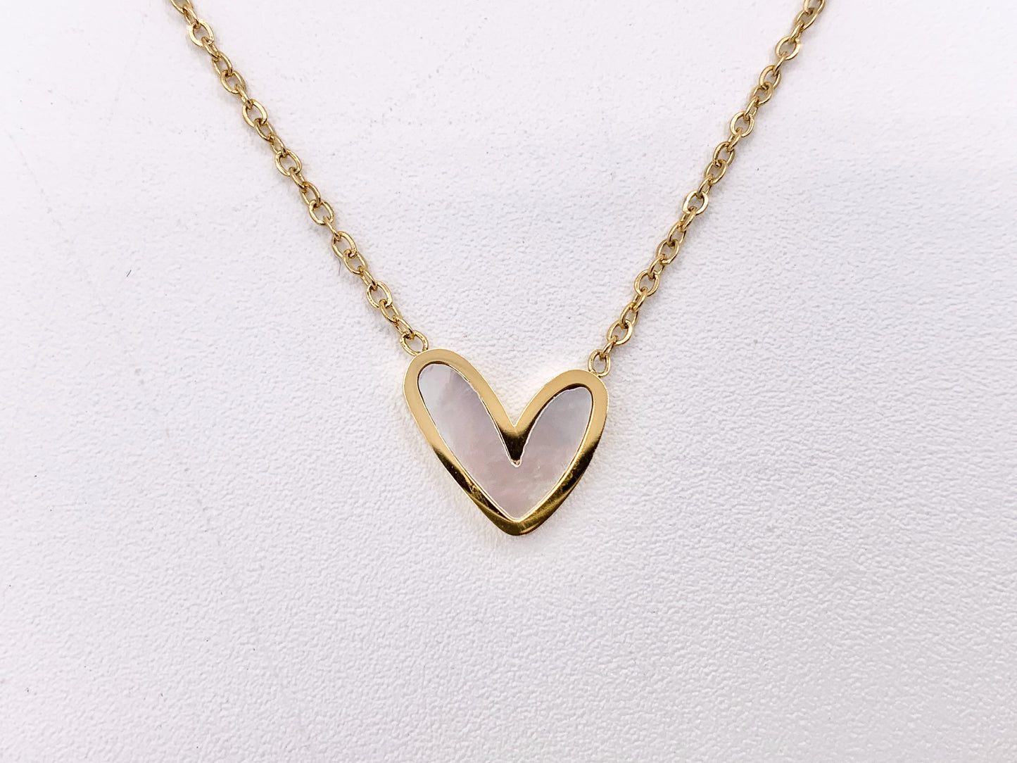 Delicate MOP Heart Charm Necklace Gold Plated Stainless Steel Dainty Flexible Minimalist Finished Necklace 16" with Extension Link
