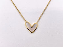 Load image into Gallery viewer, Delicate MOP Heart Charm Necklace Gold Plated Stainless Steel Dainty Flexible Minimalist Finished Necklace 16&quot; with Extension Link
