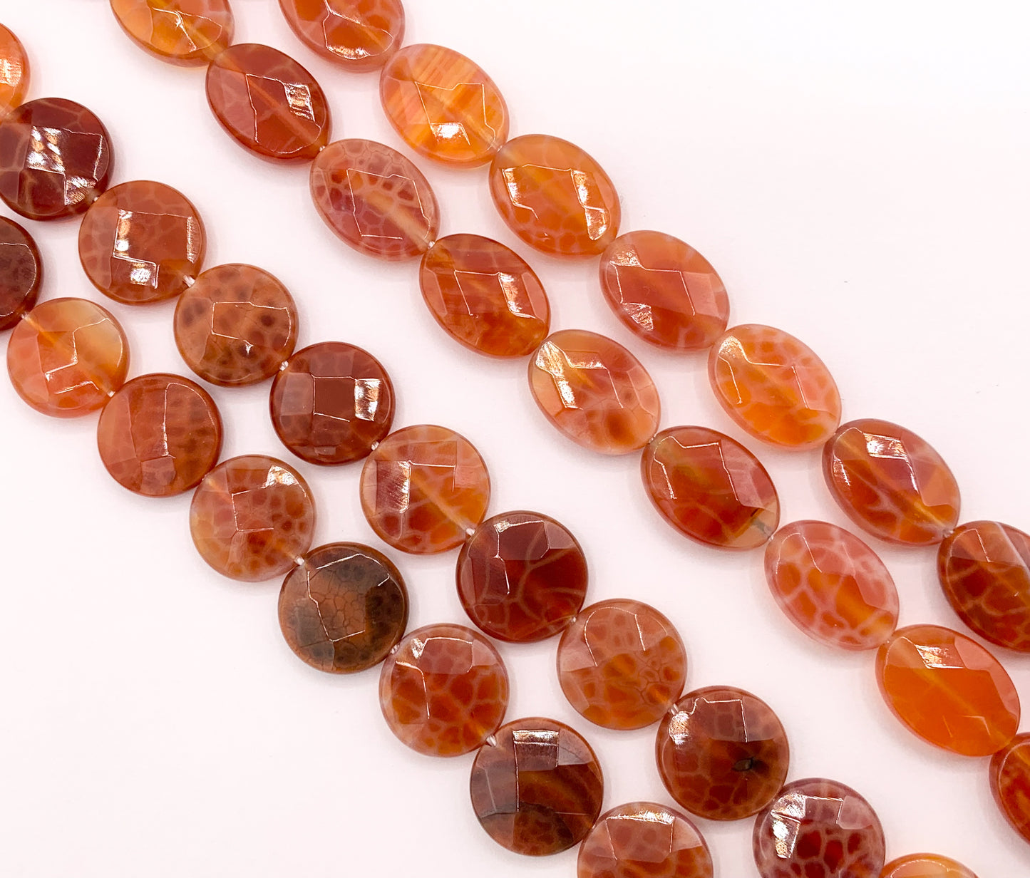 Orange Color Dyed Peruvian Agate Oval/Coin Faceted Stone Beads Around 15" Price 1 Strand