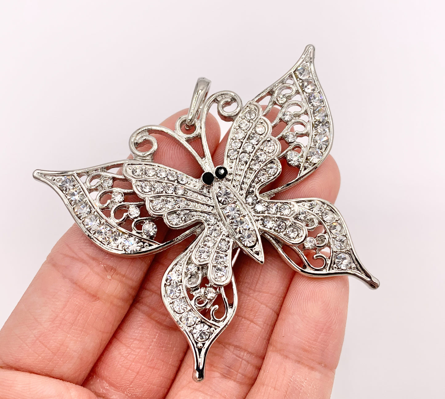 2.25x1.75" Large Filigree Butterfly Rhinestone Pendants Black, Brass & Silver 1 PC