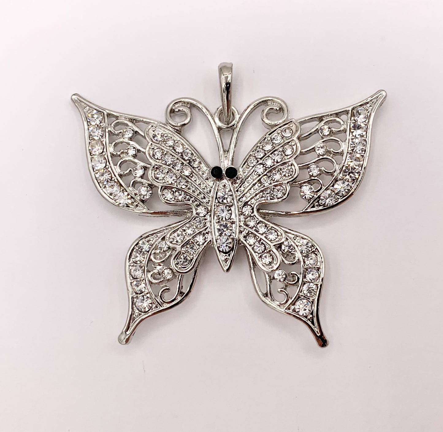 2.25x1.75" Large Filigree Butterfly Rhinestone Pendants Black, Brass & Silver 1 PC