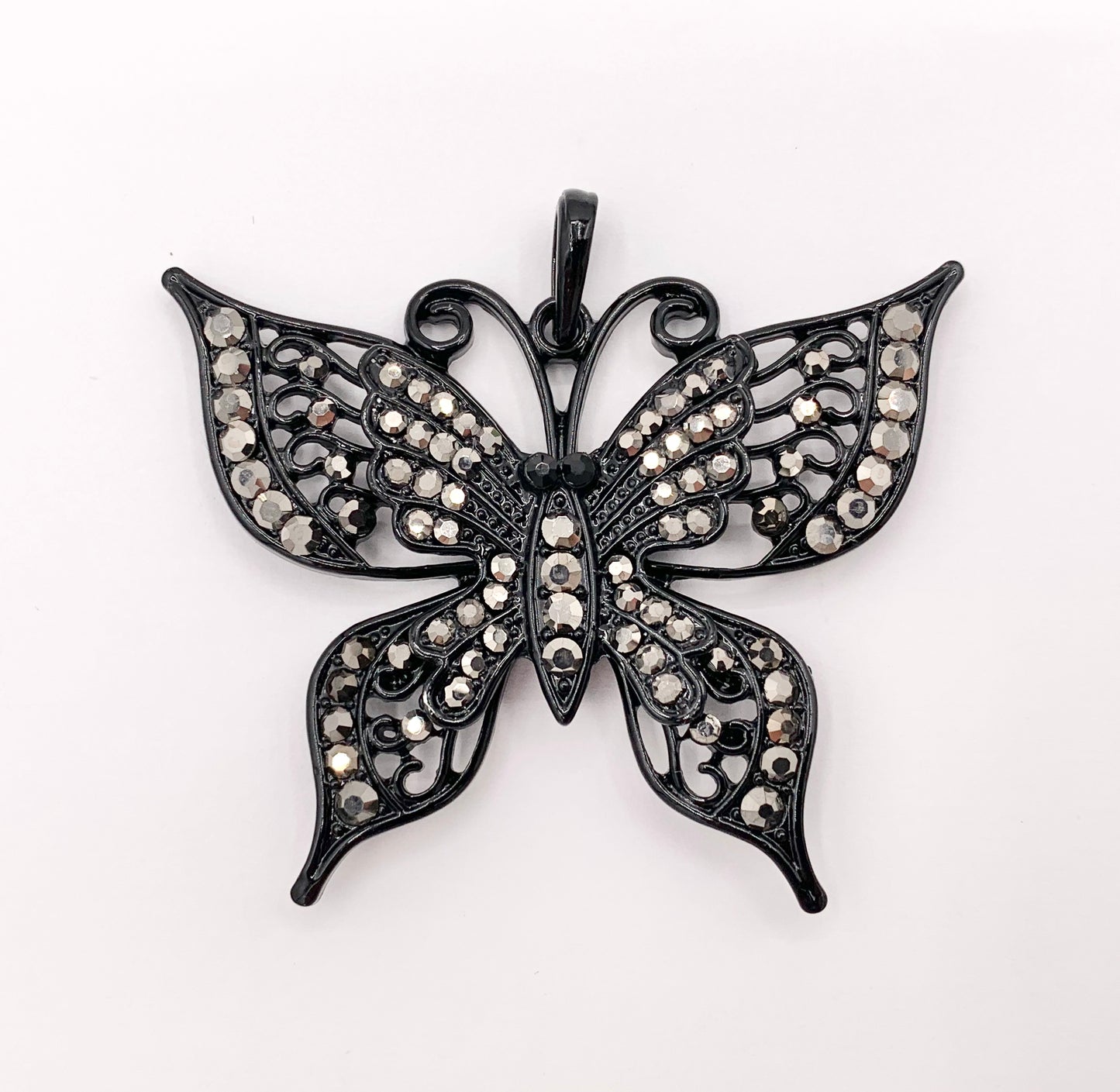 2.25x1.75" Large Filigree Butterfly Rhinestone Pendants Black, Brass & Silver 1 PC