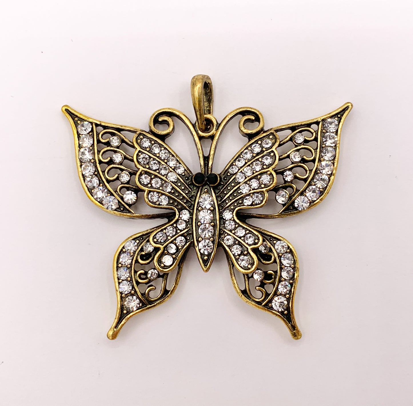 2.25x1.75" Large Filigree Butterfly Rhinestone Pendants Black, Brass & Silver 1 PC
