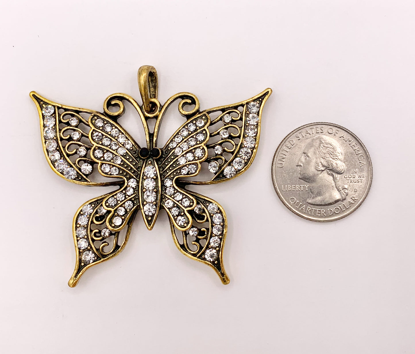 2.25x1.75" Large Filigree Butterfly Rhinestone Pendants Black, Brass & Silver 1 PC