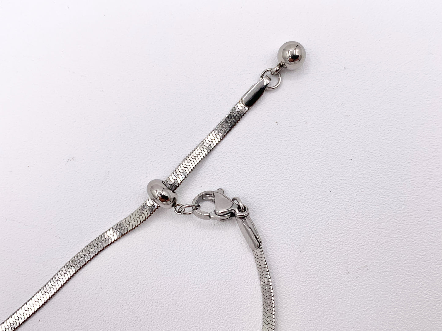 Slider Knot Pendant Herringbone Necklace Silver Plated Stainless Steel Dainty Flexible Minimalist Finished Necklace 18" Adjustable Length