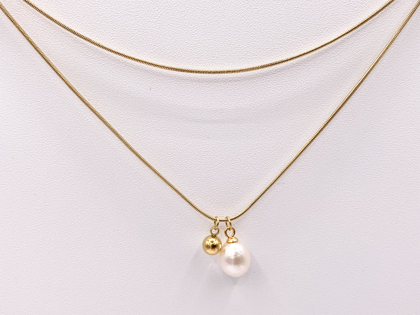Delicate 2 Layers Freshwater Pearl Necklace Gold Plated Stainless Steel Dainty Flexible Minimalist Finished Necklace 16" with Extension Link