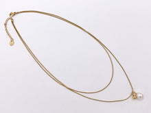 Cargar imagen en el visor de la galería, Delicate 2 Layers Freshwater Pearl Necklace Gold Plated Stainless Steel Dainty Flexible Minimalist Finished Necklace 16&quot; with Extension Link
