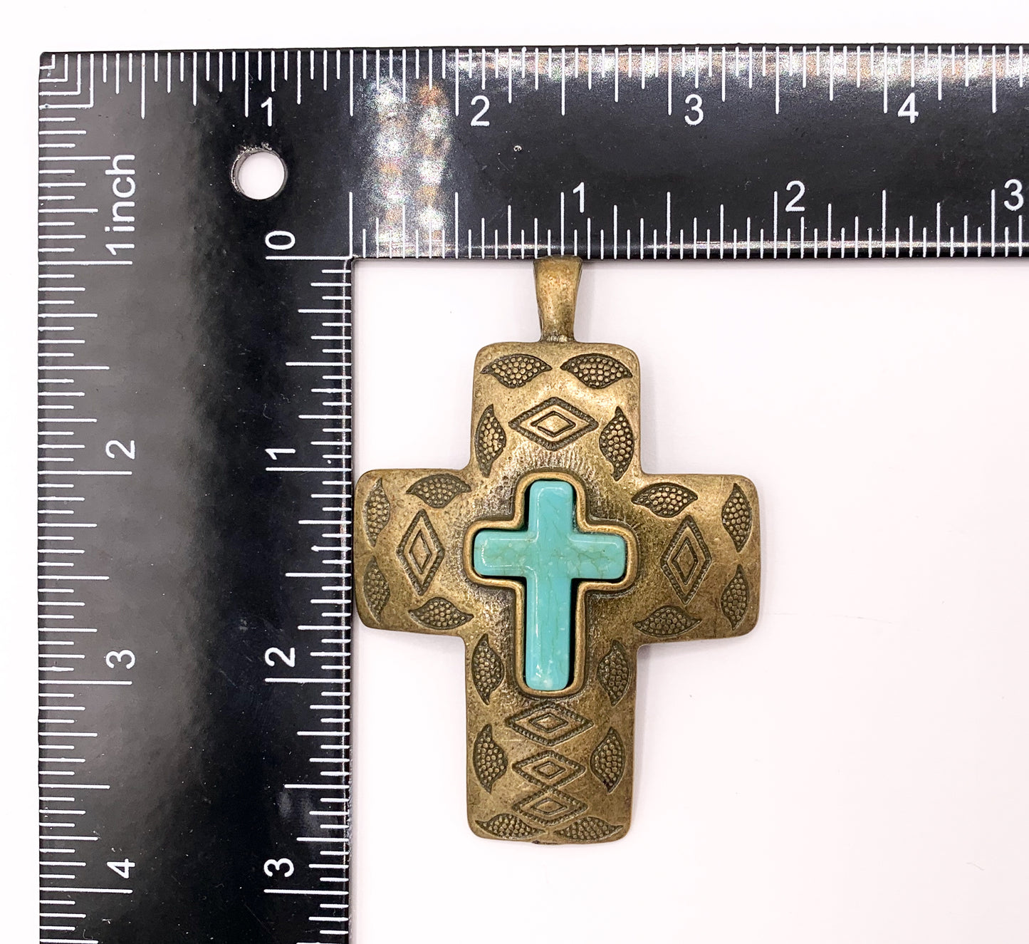 2x2.75" Pewter Cross With Turquoise Howlite Charms Large Antique Cross Pendants in Gold, Copper and Bronze Color 4 PCS