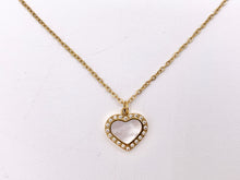 Cargar imagen en el visor de la galería, Delicate MOP Heart CZ Charm Satellite Necklace Gold Plated Stainless Steel Dainty Minimalist Finished Necklace 16&quot; with Extension Link
