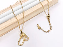 Cargar imagen en el visor de la galería, Delicate CZ Oval Pendant Necklace Gold Plated Stainless Steel Dainty Flexible Minimalist Finished Necklace 16&quot; with Extension Link
