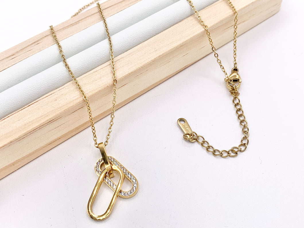 Delicate CZ Oval Pendant Necklace Gold Plated Stainless Steel Dainty Flexible Minimalist Finished Necklace 16