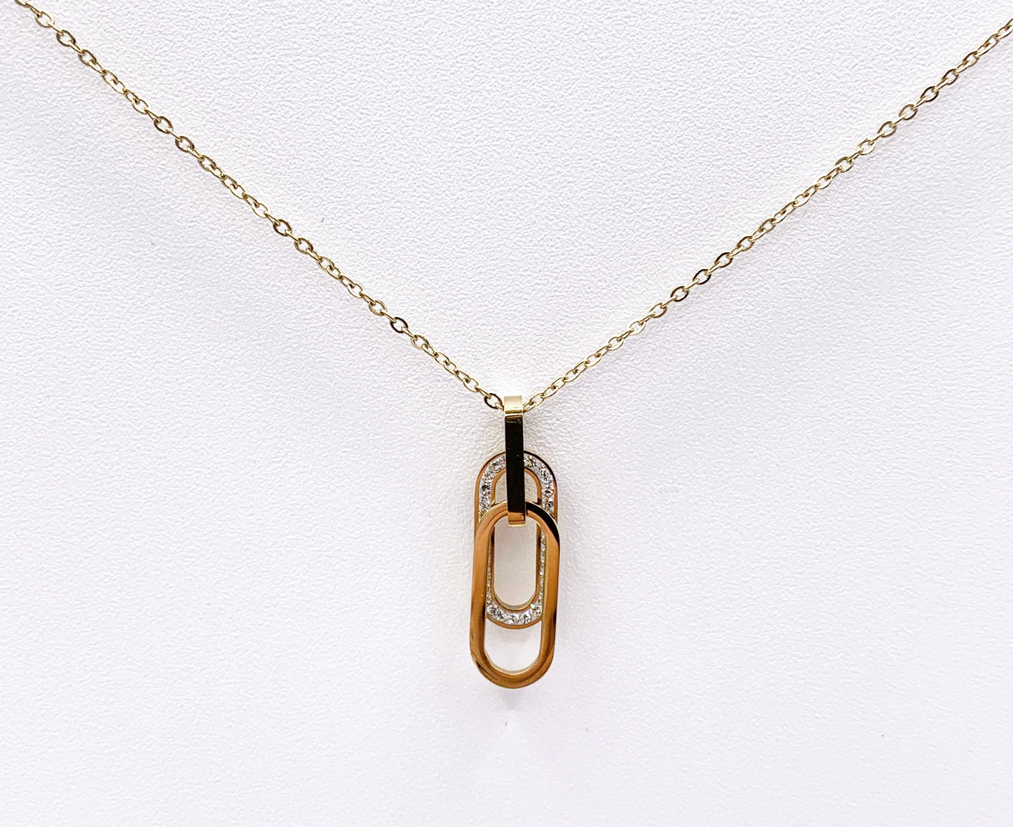 Delicate CZ Oval Pendant Necklace Gold Plated Stainless Steel Dainty Flexible Minimalist Finished Necklace 16" with Extension Link