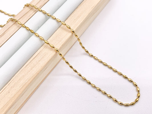 Delicate Rice Beaded Necklace Gold Plated Stainless Steel Dainty Flexible Minimalist Finished Necklace 16" with Extension Link 5PCS