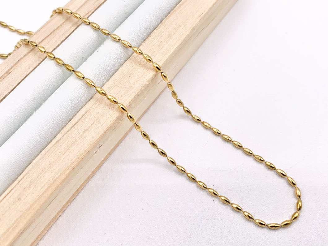 Delicate Rice Beaded Necklace Gold Plated Stainless Steel Dainty Flexible Minimalist Finished Necklace 16