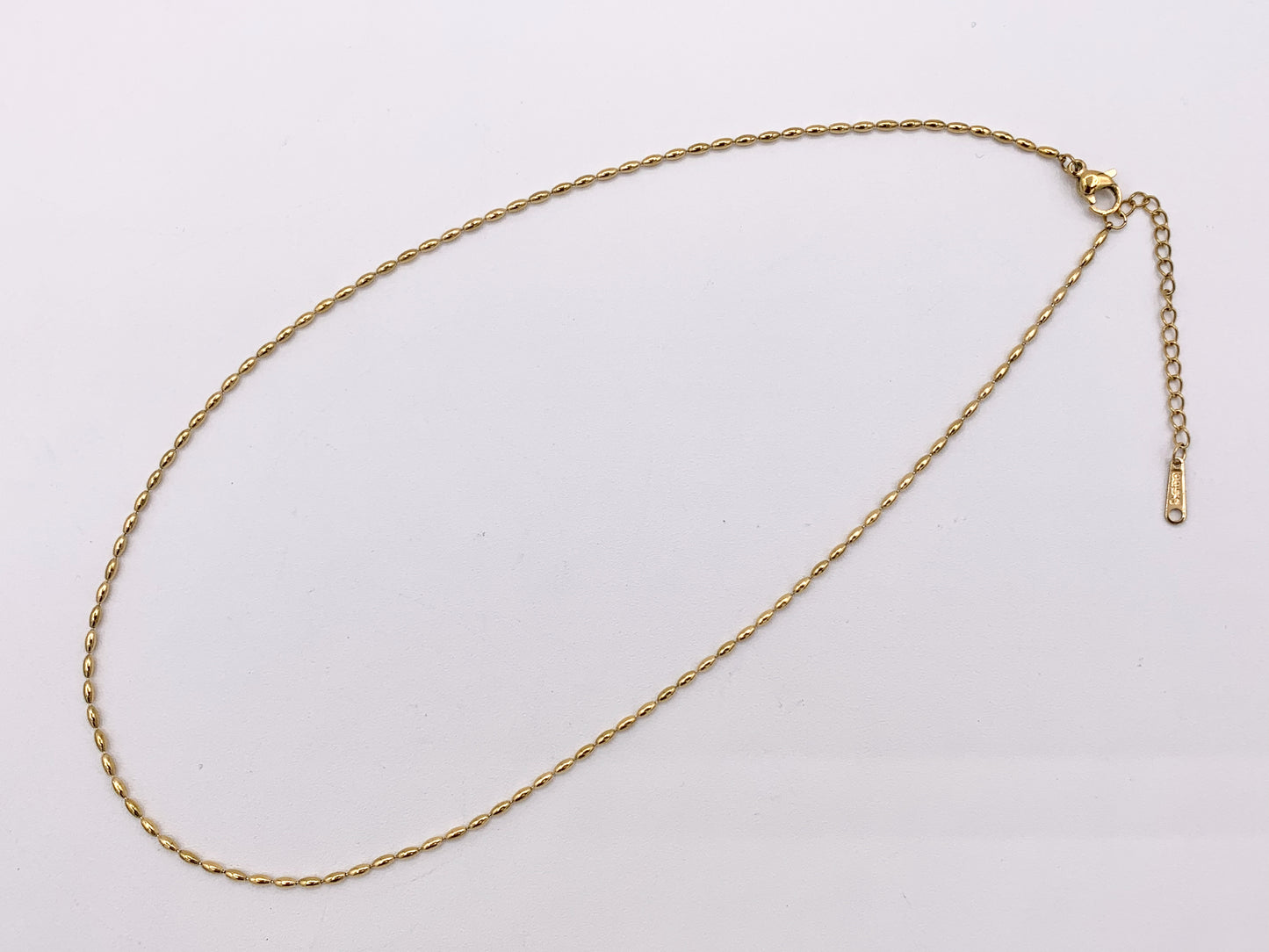 Delicate Rice Beaded Necklace Gold Plated Stainless Steel Dainty Flexible Minimalist Finished Necklace 16" with Extension Link 5PCS