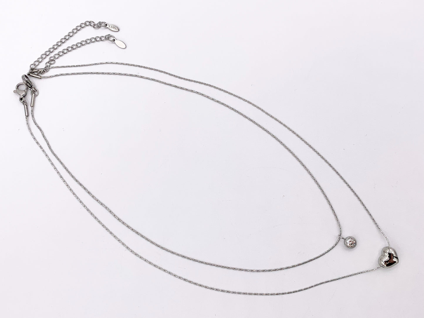 1 Set Delicate Heart Necklace Gold/Silver Plated Stainless Steel Dainty Flexible Minimalist Finished Necklace 16" with Extension Link