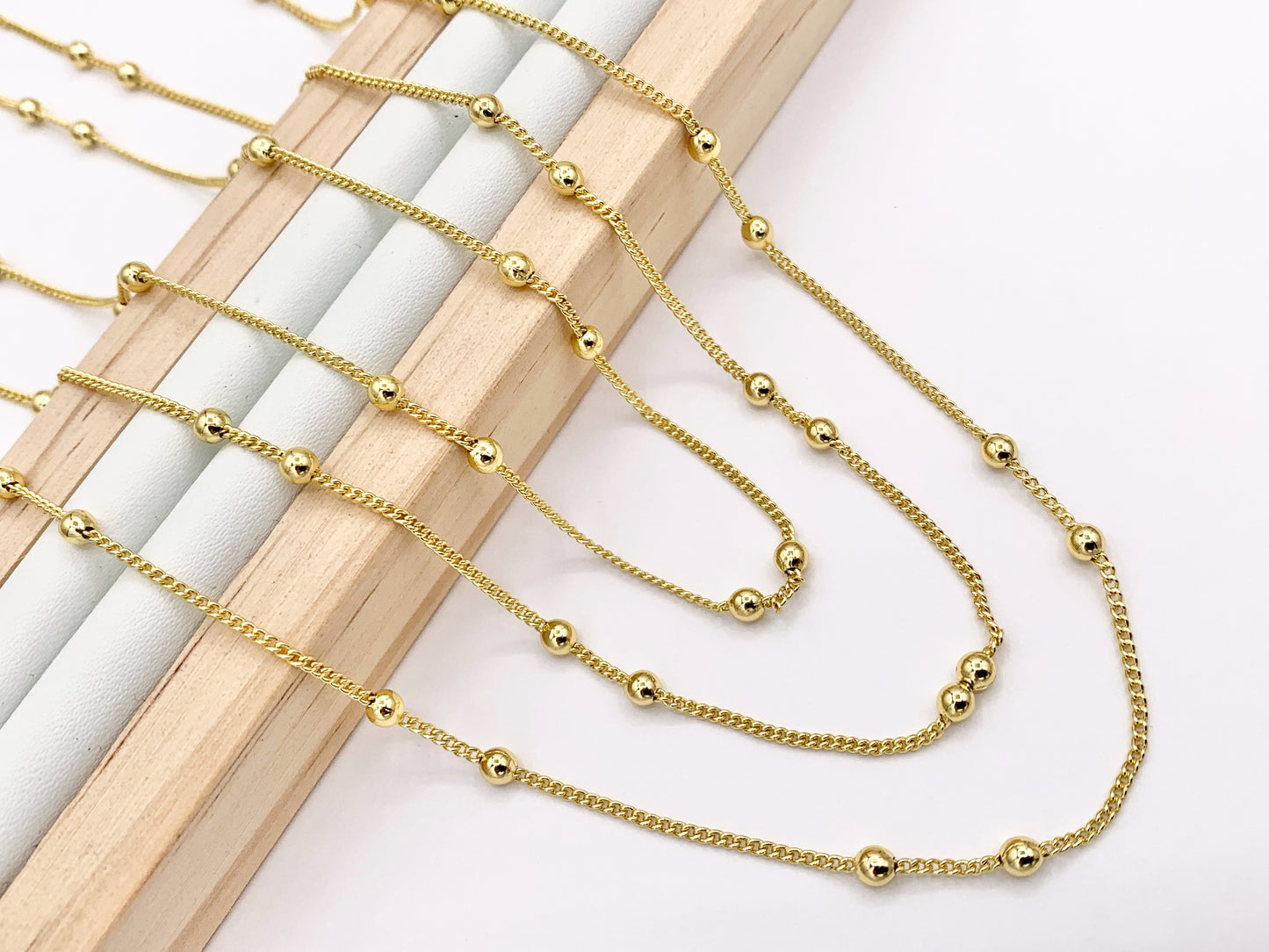 Delicate 18K Gold Plated Copper Tiny Round 3mm Gold Beads Beaded Finished Necklace 17.5" + 2" Extension Link 10 PCS