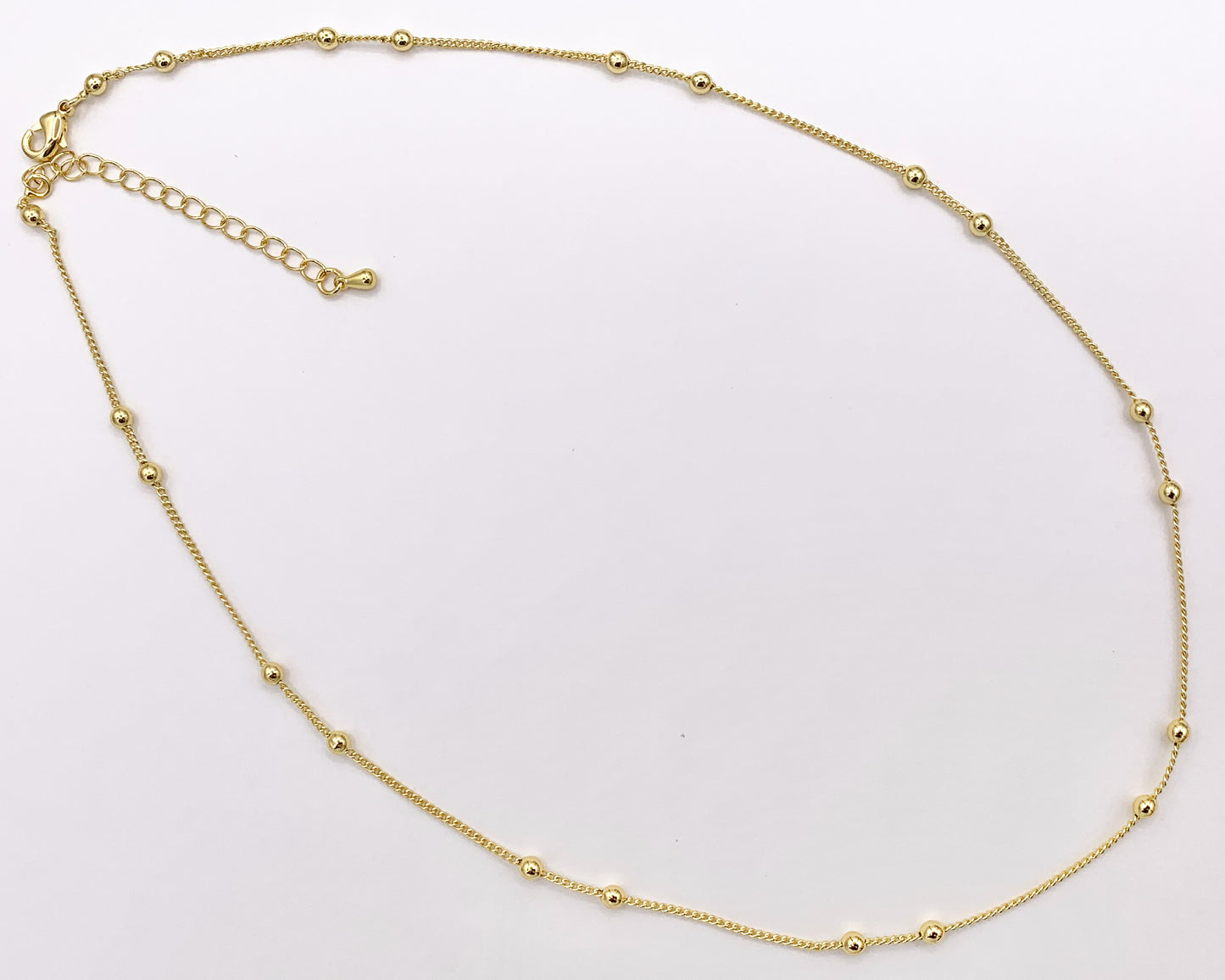 Delicate 18K Gold Plated Copper Tiny Round 3mm Gold Beads Beaded Finished Necklace 17.5" + 2" Extension Link 10 PCS