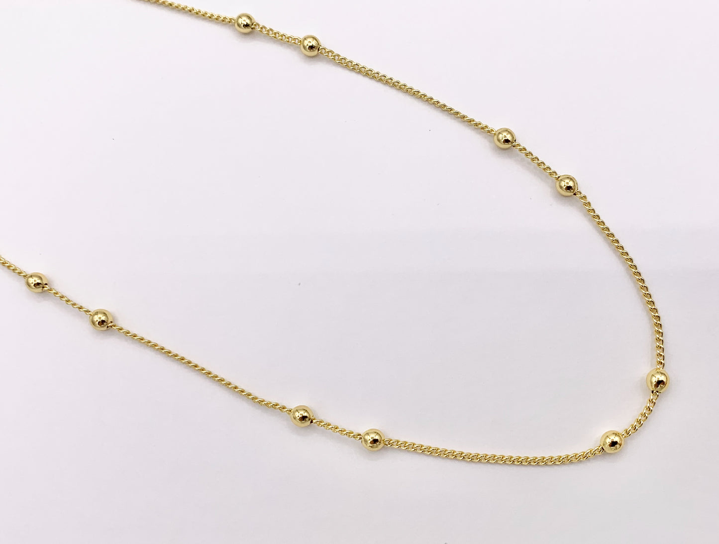 Delicate 18K Gold Plated Copper Tiny Round 3mm Gold Beads Beaded Finished Necklace 17.5" + 2" Extension Link 10 PCS